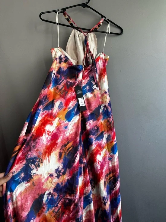 Fashion Nova Multi-Color Satin Strappy Maxi Dress - Picture 8 of 9